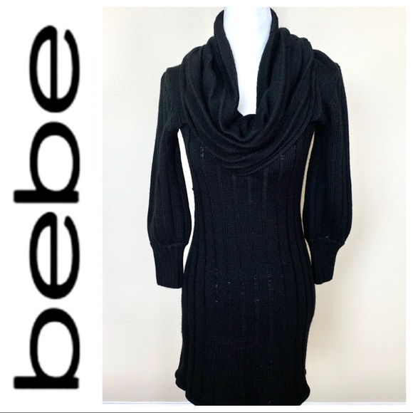 SOLD - BEBE Cowl Neck Bubble Sleeves Black DRESS - Picture 9 of 9